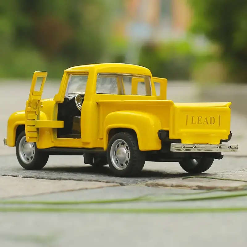 Yellow Vintage Pickup Truck Metal Model Car, with functioning opening doors!