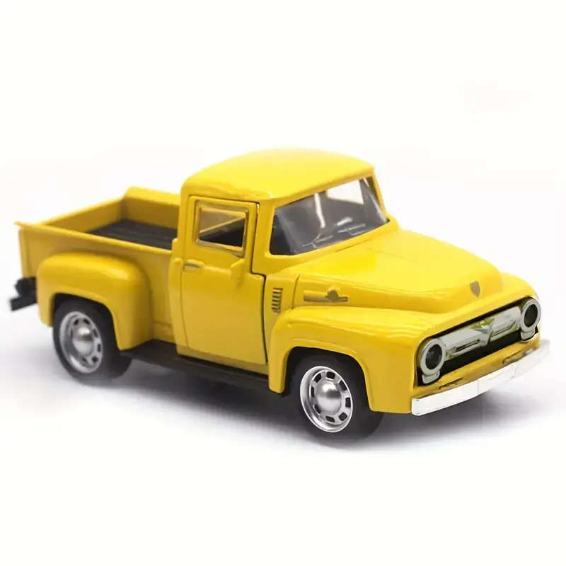 Yellow Vintage Pickup Truck Metal Model Car, with functioning opening doors!