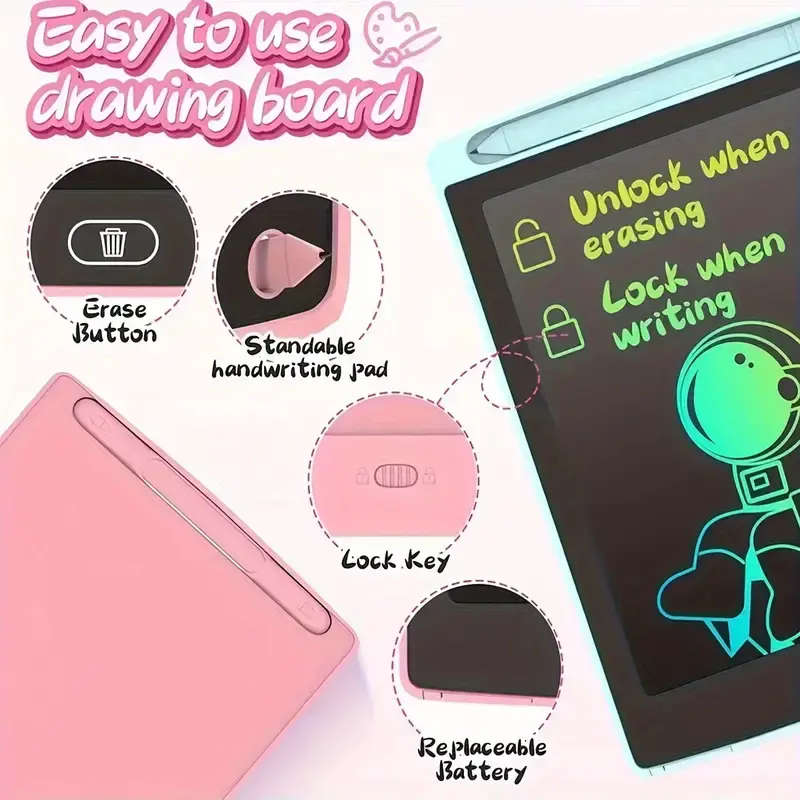 Pink 8.5` Writing Tablet, Perfect for kids to learn and draw