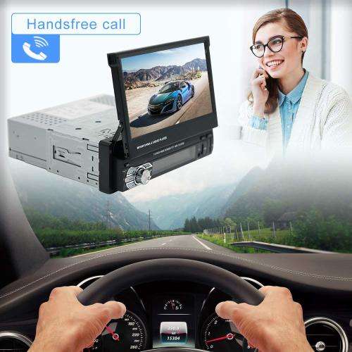 Single Din Car Stereo MP5 Player 7 inch Retractable Touch Screen and Rear View Camera Support 1080P