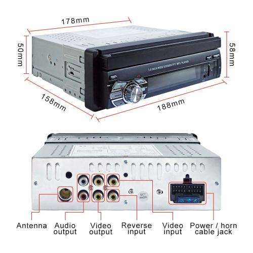 Single Din Car Stereo MP5 Player 7 inch Retractable Touch Screen and Rear View Camera Support 1080P