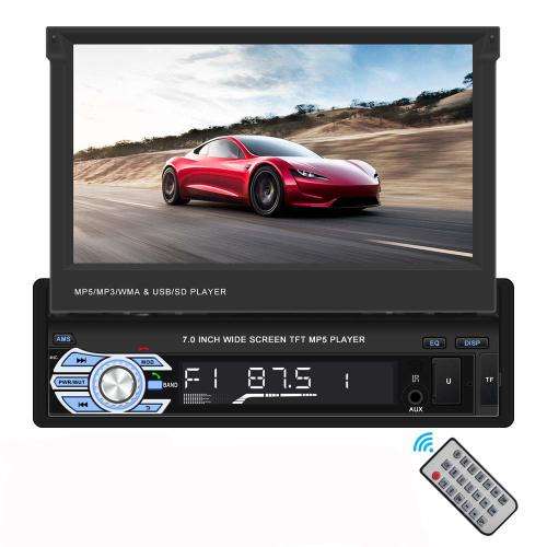 Single Din Car Stereo MP5 Player 7 inch Retractable Touch Screen and Rear View Camera Support 1080P