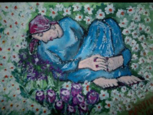 Martini (1972-) Original on Canvas "Woman in Field with Protea's"