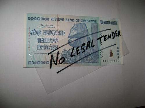 Zimbabwe   One Hundred Trillion Dollars (HG)     issued Harare 2008