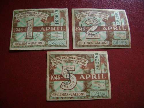 Petrol ration coupons  1, 2 and 5 gallons   April 1946