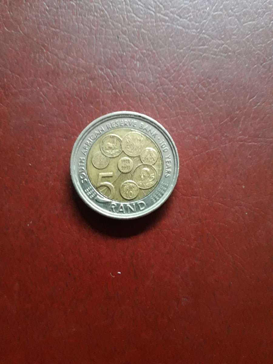 RSA  5 Rand  2021  SA Reserve bank  100 yrs