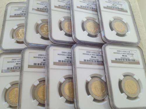2008 Mandela 90th birthday R5 - NGC MS 66 [bid per coin - set of 10]