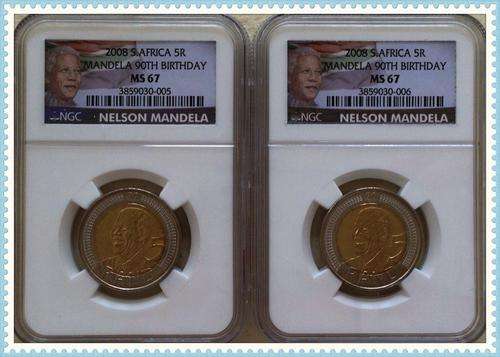 2008 - Mandela 90th Birthday R5 - NGC MS67 x 2 coins (bid per coin)