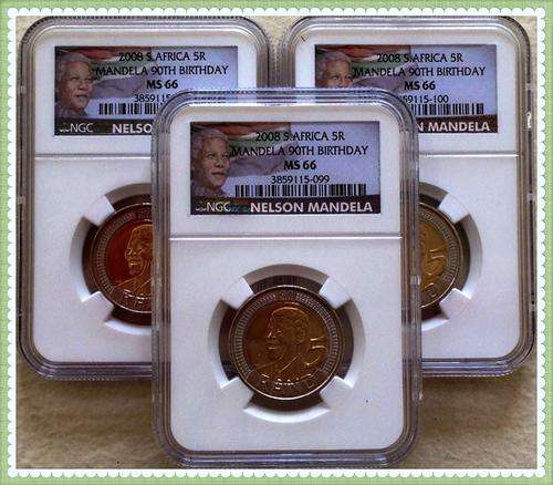 2008 - Mandela 90th Birthday R5 - NGC MS66 [3 coins available, bid per coin]