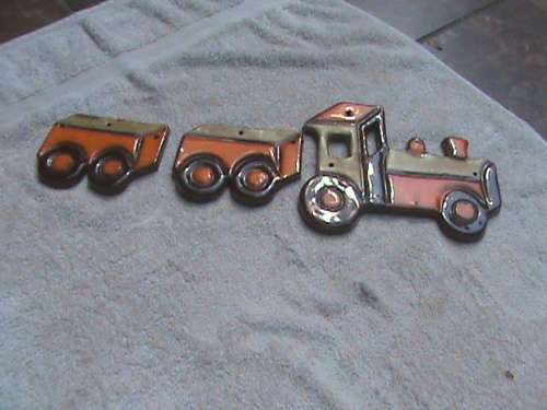 Train + carriages wall decoration , pottery clay