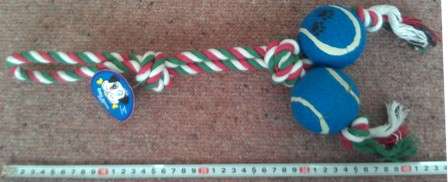 Rope chew toy with two tennis ball