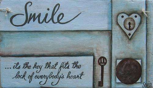 Handpainted Wooden Sign Art Wall Hanging - Smile It's the key