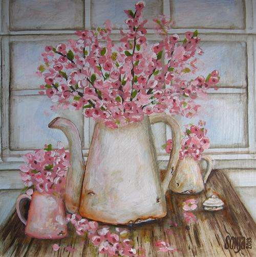 ***Akrielverf - Lente bloeisels - 30 x 30cm - Sonja Peacock***