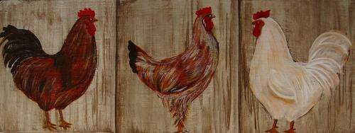 ***Acrylics on wood - Chicken - 16 cm x 42cm - Sonja Peacock