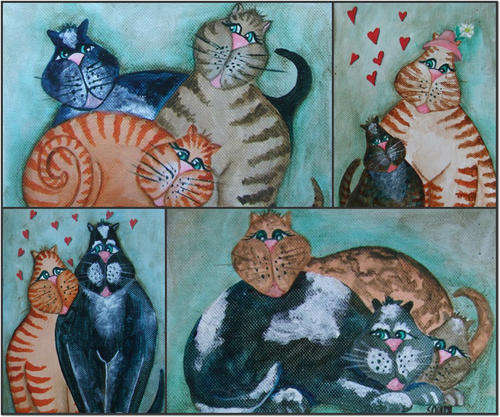 ***Acrylics - The Cat Family (set of 4) - 20 x 15cm each - Sonja Peacock***
