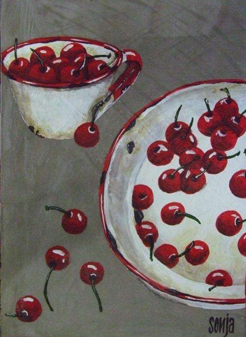 ***Acrylics - Cherries Still Life - Sonja Peacock***