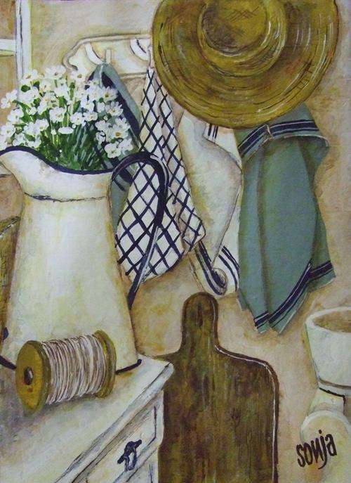 ***Acrylics - Daisies in enamel Jug Still Life - 20.5 x 29cm - Sonja Peacock***