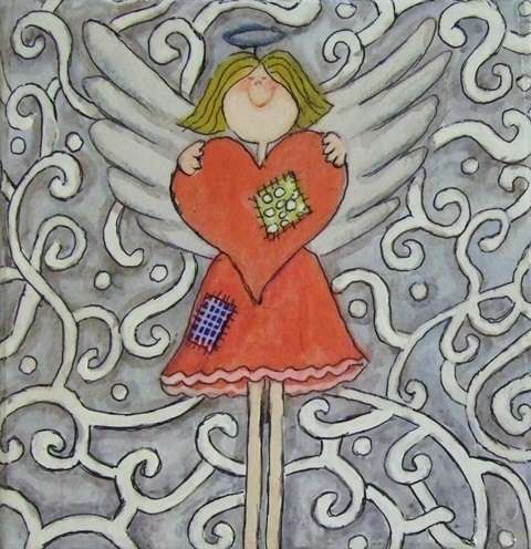 ***Acrylics & Mixed Media - Angels sing to you - 15 x 15 x 1.5cm - Sonja Peacock***