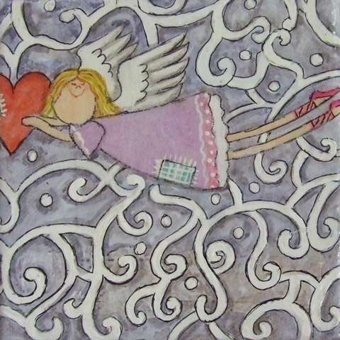 ***Acrylics & Mixed Media - Fly with angels - 15 x 15 x 1.5cm - Sonja Peacock***