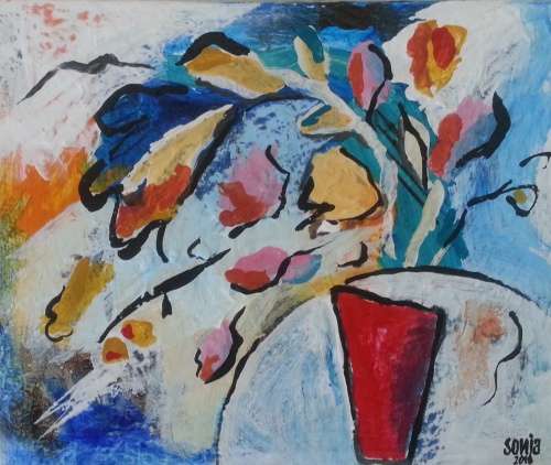 ***Abstract acrylics - Vase with wildflowers - Sonja Peacock***