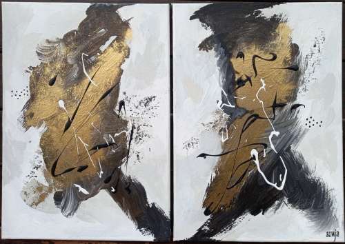 Winter Gold - Set of 2 Abstract Art