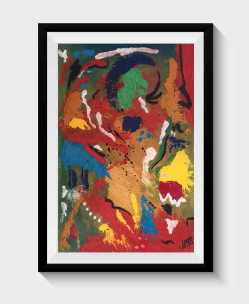 Woman with bird on her shoulder - Oil  on canvas sheet - Abstract Art