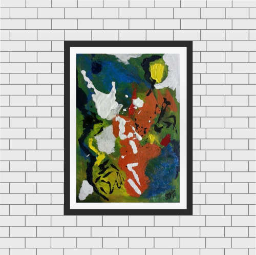 The Guitar -  Acrylics on canvas sheet - Abstract Art