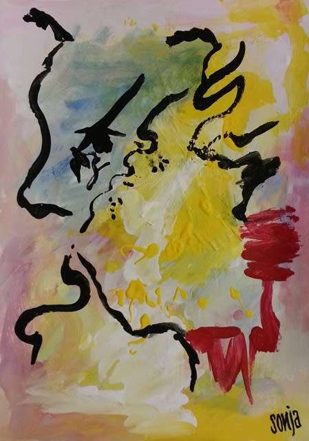 The face of sorrow - Mixed media & Watercolors on paper - Abstract Art