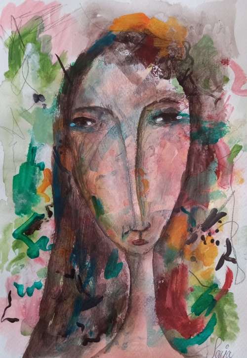 Abstract girl 2 -  Acrylics on paper