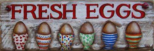 Handpainted Wooden Wall Hanging - Fresh Eggs