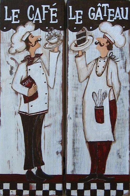 Handpainted Wooden Wall Hanging - Le Cafe Le Gateau ( set of 2)