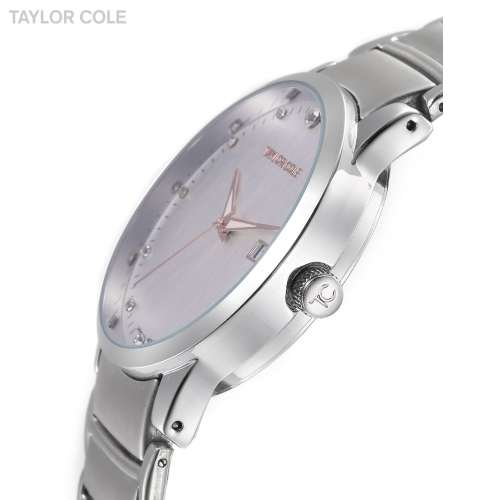 Stunning Calendar Display Stainless Steel Silver Bracelet Strap Quartz Wrist Women Crystal Dress Cas