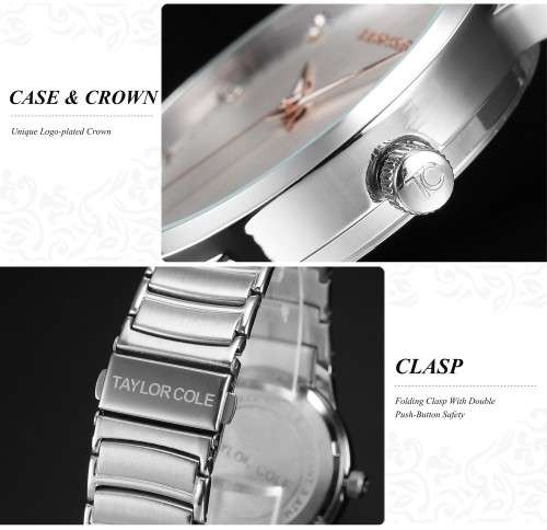 Stunning Calendar Display Stainless Steel Silver Bracelet Strap Quartz Wrist Women Crystal Dress Cas