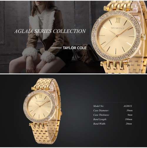 Authentic Stunning Taylor Cole AGLAIA Series Gold Crystal Bezel Ladies Watch