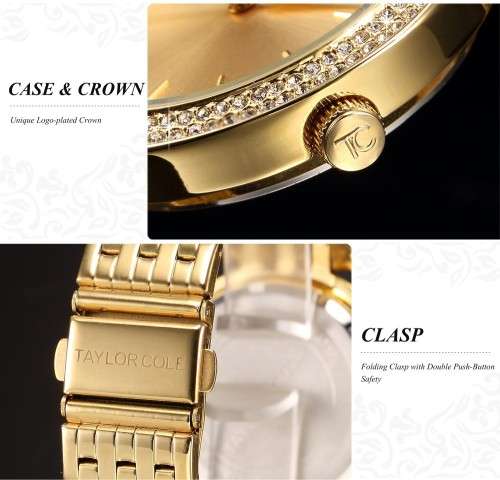 Authentic Stunning Taylor Cole AGLAIA Series Gold Crystal Bezel Ladies Watch