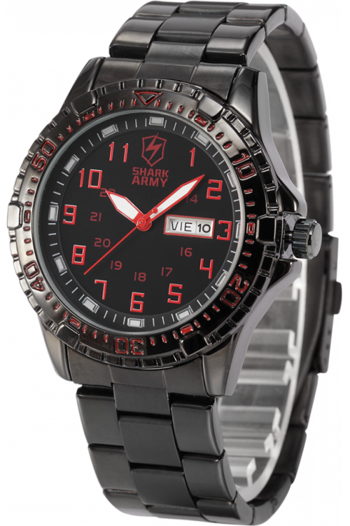 HOT BRAND NEW AUTHENTIC SHARK RED AND BLACK ARIES SERIES MENS SPORTS WATCH WITH STAINLESS STEEL BAND