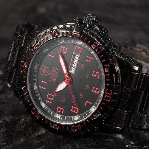 HOT BRAND NEW AUTHENTIC SHARK RED AND BLACK ARIES SERIES MENS SPORTS WATCH WITH STAINLESS STEEL BAND