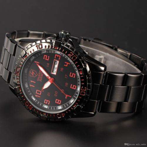 HOT BRAND NEW AUTHENTIC SHARK RED AND BLACK ARIES SERIES MENS SPORTS WATCH WITH STAINLESS STEEL BAND