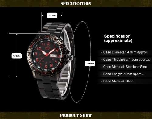 HOT BRAND NEW AUTHENTIC SHARK RED AND BLACK ARIES SERIES MENS SPORTS WATCH WITH STAINLESS STEEL BAND