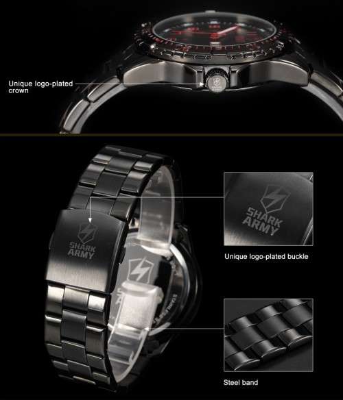 HOT BRAND NEW AUTHENTIC SHARK RED AND BLACK ARIES SERIES MENS SPORTS WATCH WITH STAINLESS STEEL BAND