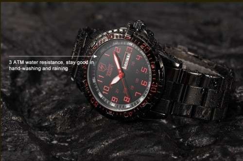 HOT BRAND NEW AUTHENTIC SHARK RED AND BLACK ARIES SERIES MENS SPORTS WATCH WITH STAINLESS STEEL BAND