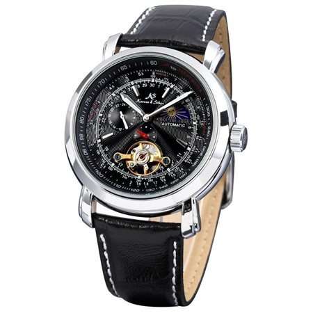 Authentic, Brand New KS Men's Wrist Watch Luxury Moon Phase Automatic Mechanical Black Dial