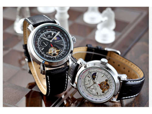 Authentic, Brand New KS Men's Wrist Watch Luxury Moon Phase Automatic Mechanical Black Dial