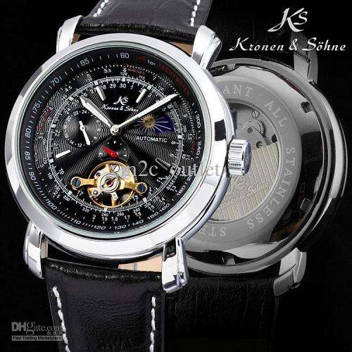 Authentic, Brand New KS Men's Wrist Watch Luxury Moon Phase Automatic Mechanical Black Dial