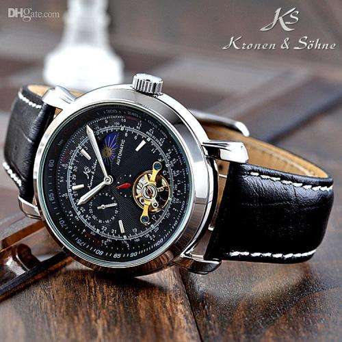 Authentic, Brand New KS Men's Wrist Watch Luxury Moon Phase Automatic Mechanical Black Dial