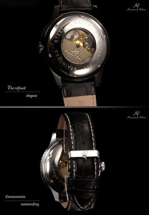 Authentic, Brand New Luxury KS Royal Carving Mechanical Skeleton Black Men's Wrist Watch