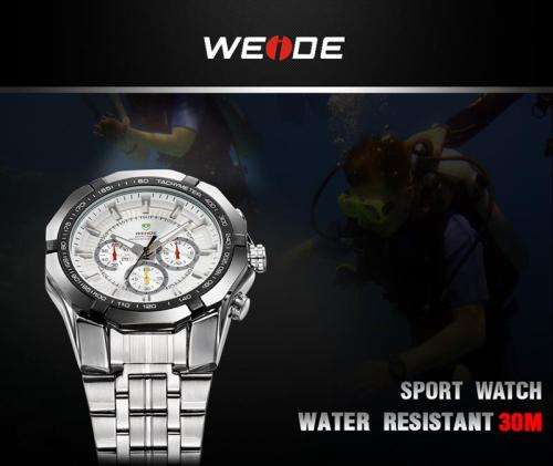 Authentic Brand New WEIDE Silver Stainless Steel Men's Military Sports Quartz Watch