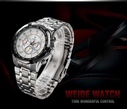Authentic Brand New WEIDE Silver Stainless Steel Men's Military Sports Quartz Watch