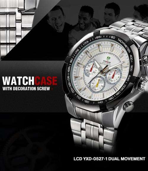 Authentic Brand New WEIDE Silver Stainless Steel Men's Military Sports Quartz Watch