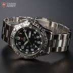 Authentic SHARK ARMY Date Day Calendar Silver Stainless Full Steel Black Men Military Sport Watch